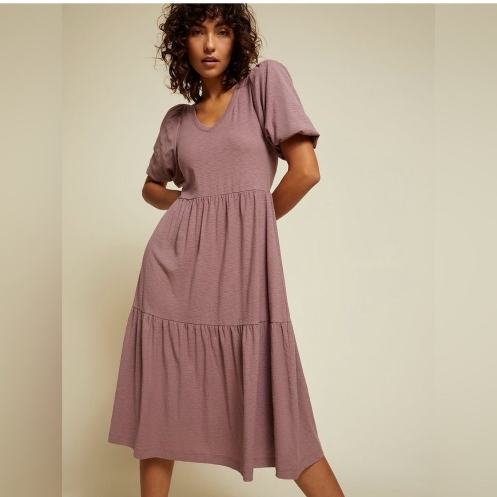 NATION LTD Geri Peasant Tiered Puff Sleeve Midi Dress Medium - Picture 3 of 10